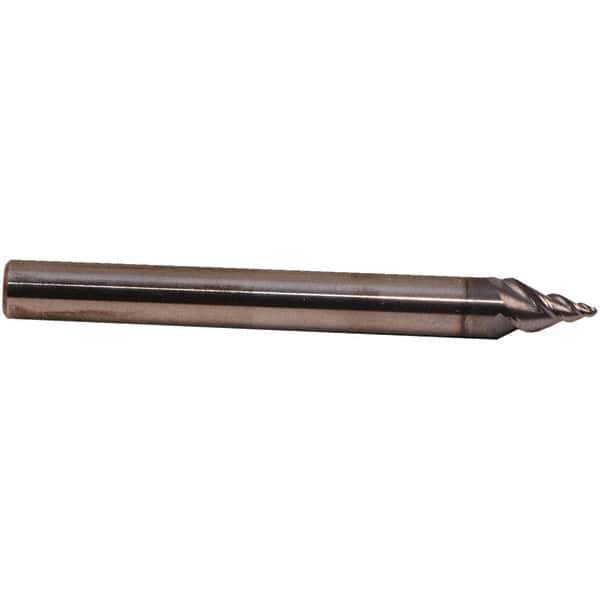 Emuge - 17.5° Taper Angle per Side, 3.26mm Small End Diam, 8mm LOC, Solid Carbide 3 Flute Tapered Ball End Mill - AlCr Finish, 57mm OAL, 6mm Shank Diam, Spiral Flute, 45° Helix - Apex Tool & Supply