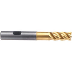 Emuge - 16mm Diam, Fine Pitch, 32mm LOC, 4 Flute Solid Carbide 45° Corner Chamfer Roughing End Mill - TiN/TiAlN Finish, 108mm OAL, 16mm Shank Diam, Single End, Extended Reach, 45° Helix - Apex Tool & Supply
