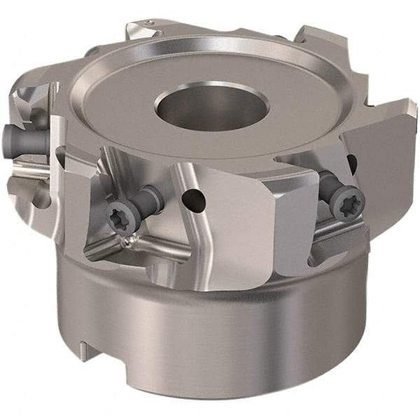 Seco - 6 Inserts, 2-1/2" Cut Diam, 19.05mm Arbor Diam, 12mm Max Depth of Cut, Indexable Square-Shoulder Face Mill - 90° Lead Angle, 40mm High, LOEX12 Insert Compatibility, Through Coolant, Series 220.94-12 - Apex Tool & Supply