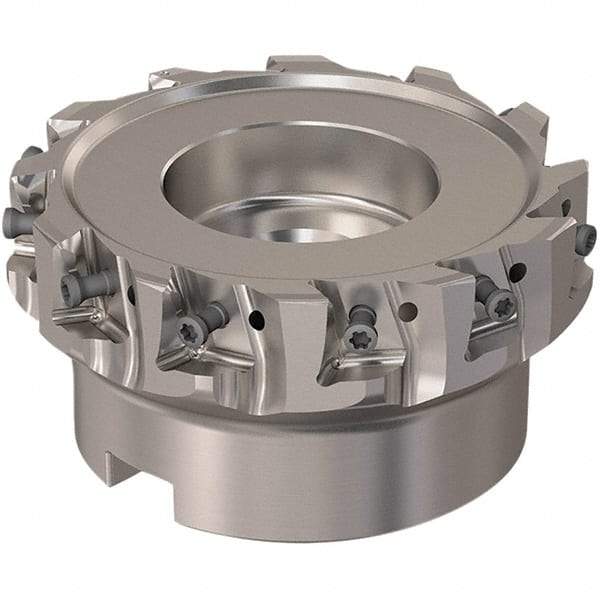 Seco - 12 Inserts, 100mm Cut Diam, 32mm Arbor Diam, 12mm Max Depth of Cut, Indexable Square-Shoulder Face Mill - 90° Lead Angle, 50mm High, LOEX12 Insert Compatibility, Through Coolant, Series 220.94-12 - Apex Tool & Supply