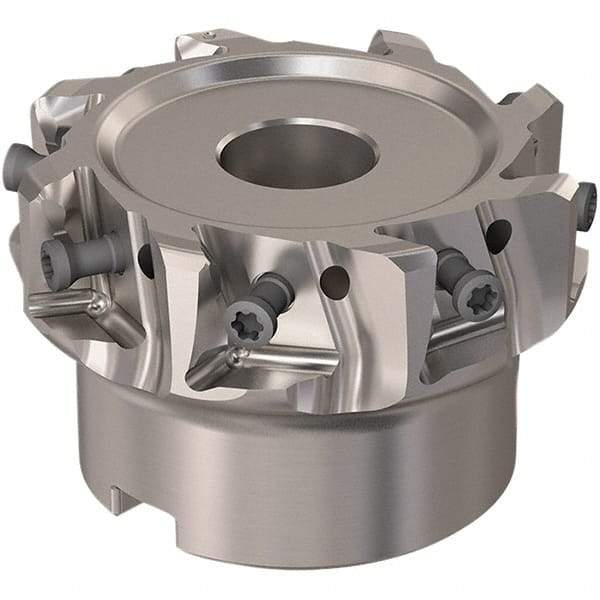 Seco - 8 Inserts, 2-1/2" Cut Diam, 19.05mm Arbor Diam, 12mm Max Depth of Cut, Indexable Square-Shoulder Face Mill - 90° Lead Angle, 40mm High, LOEX12 Insert Compatibility, Through Coolant, Series 220.94-12 - Apex Tool & Supply