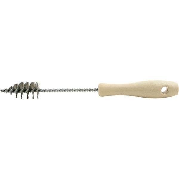 Brush Research Mfg. - 1" Diam Helical Stainless Steel Tube Brush - Single Spiral, 0.006" Filament Diam, 2-3/16" Brush Length, 10-1/2" OAL, 0.22" Diam Plastic Handle Shank - Apex Tool & Supply