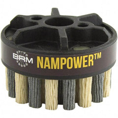 Brush Research Mfg. - 3" 80 Grit Ceramic/Silicon Carbide Straight Disc Brush - Coarse Grade, Drive Arbor Connector, 0.7087" Trim Length, 0.63" Shank Diam, 0.63" Arbor Hole - Apex Tool & Supply