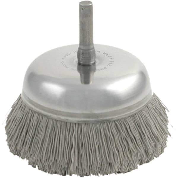 Brush Research Mfg. - 2-3/4" Diam, 1/4" Shank Diam, Nylon Fill Cup Brush - Aluminum Oxide Abrasive Material, 0.018 Wire Diam, 3/4" Trim Length, 8,000 Max RPM - Apex Tool & Supply