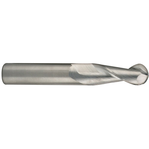 20 mm Dia. × 20 mm Shank × 37.3 mm DOC × 104 mm OAL, Carbide Uncoated, Spiral , 2 Flute, 35° Helix, Ballnose End Mill - Exact Industrial Supply