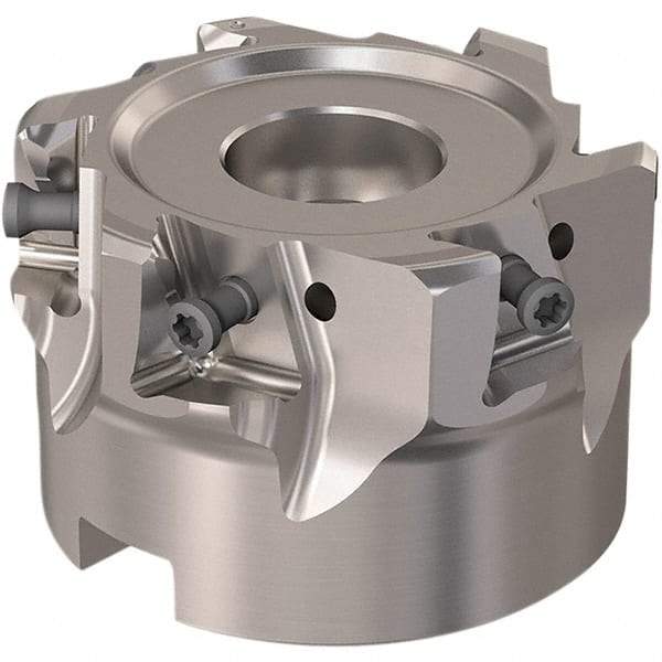 Seco - 6 Inserts, 63mm Cut Diam, 27mm Arbor Diam, 12mm Max Depth of Cut, Indexable Square-Shoulder Face Mill - 90° Lead Angle, 40mm High, LOEX12 Insert Compatibility, Through Coolant, Series 220.94-12 - Apex Tool & Supply
