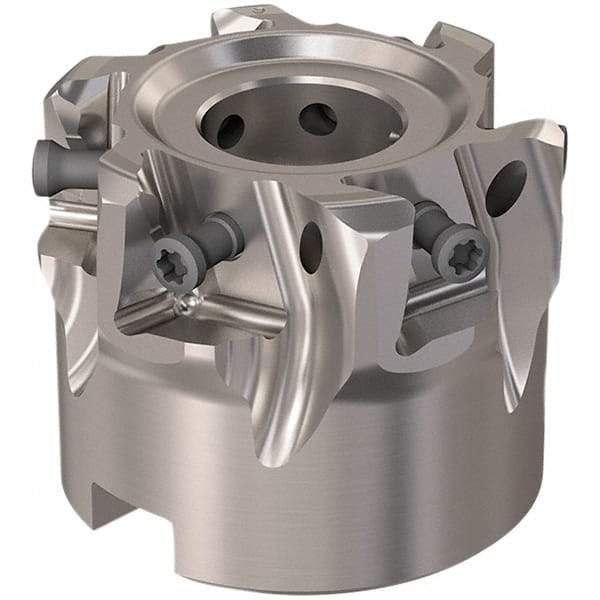 Seco - 6 Inserts, 50mm Cut Diam, 22mm Arbor Diam, 12mm Max Depth of Cut, Indexable Square-Shoulder Face Mill - 90° Lead Angle, 40mm High, LOEX12 Insert Compatibility, Through Coolant, Series 220.94-12 - Apex Tool & Supply