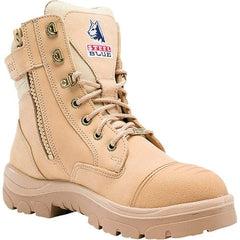 Steel Blue - Men's Size 12 Wide Width Steel Work Boot - Sand, Leather Upper, TPU Outsole, 6" High, Lace-Up, Side Zip - Apex Tool & Supply
