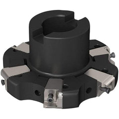Seco - Shell Mount Connection, 0.669" Cutting Width, 24.82mm Depth of Cut, 100mm Cutter Diam, 27mm Hole Diam, 3 Tooth Indexable Slotting Cutter - R335.25 Toolholder, XNHQ 1407 Insert, Right Hand Cutting Direction - Apex Tool & Supply