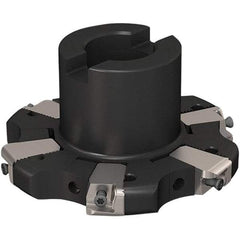 Seco - Shell Mount Connection, 17/32" Cutting Width, 24.82mm Depth of Cut, 100mm Cutter Diam, 27mm Hole Diam, 3 Tooth Indexable Slotting Cutter - R335.25 Toolholder, XNHQ 1407 Insert, Right Hand Cutting Direction - Apex Tool & Supply