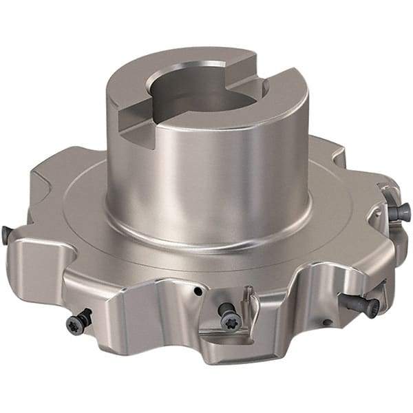 Seco - Shell Mount Connection, 0.787" Cutting Width, 25.31mm Depth of Cut, 100mm Cutter Diam, 27mm Hole Diam, 4 Tooth Indexable Slotting Cutter - R335.25 Toolholder, XNHQ 12 Insert, Right Hand Cutting Direction - Apex Tool & Supply