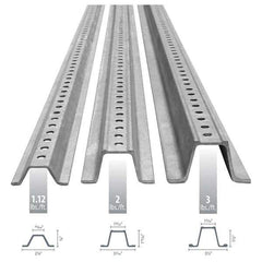 Nucor - 10' High, Galvanized Traffic Sign Post - Steel, 3/8" Hole Diam, Silver - Apex Tool & Supply