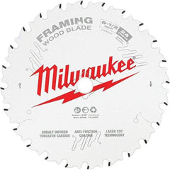 Milwaukee Tool - 6-1/2" Diam, 5/8" Arbor Hole Diam, 24 Tooth Wet & Dry Cut Saw Blade - Tungsten Carbide-Tipped, Framing Action, Standard Round Arbor - Apex Tool & Supply