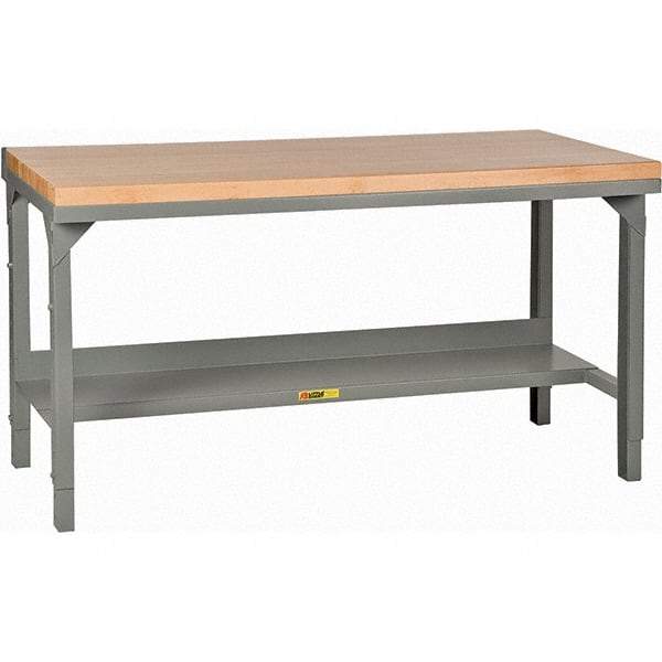 Little Giant - 48 Wide x 24" Deep x 28-3/4" High, Butcher Block Workbench - 1-3/4" Butcher Block Top, Adjustable Height Legs, Gray - Apex Tool & Supply