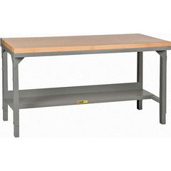 Little Giant - 72 Wide x 30" Deep x 28-3/4" High, Butcher Block Workbench - 1-3/4" Butcher Block Top, Adjustable Height Legs, Gray - Apex Tool & Supply