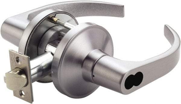 PDQ - Heavy Duty Storeroom Lever Lockset - 2-3/4" Back Set, Small Format I/C Less Cylinder, Zinc, Antimicrobial Coated, Satin Chrome Plated Finish - Apex Tool & Supply