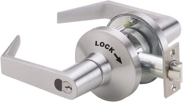 PDQ - Heavy Duty Classroom Intruder Lever Lockset - 2-3/4" Back Set, Small Format I/C Less Cylinder, Zinc, Antimicrobial Coated, Satin Chrome Plated Finish - Apex Tool & Supply
