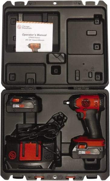Chicago Pneumatic - 3/8" Drive 20 Volt Pistol Grip Cordless Impact Wrench & Ratchet - 2,400 RPM, 150 Ft/Lb Torque, 2 Lithium-Ion Batteries Included - Apex Tool & Supply