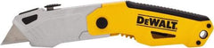 DeWALT - 1-1/4" Blade, 7-1/2" OAL, Utility Blade Folding Knife - 4-1/2" Closed Length, Metal, 3 Blades, 1 Edge - Apex Tool & Supply