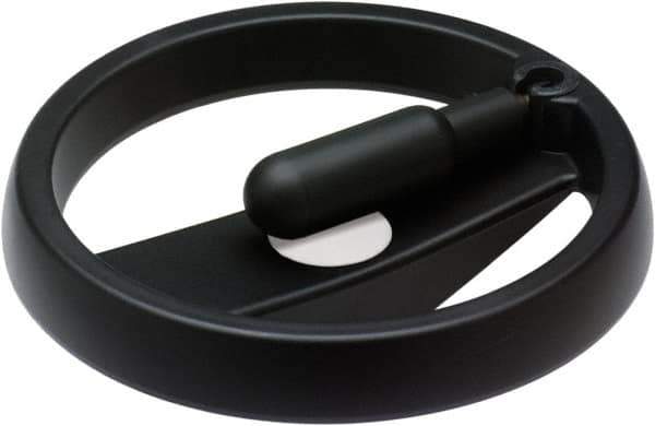 Elesa - 9.84", 2 Spoke Handwheel with Retractable Handle - 1.38" Hub, High Impact Strength Technopolymer, Black Matte Finish - Apex Tool & Supply