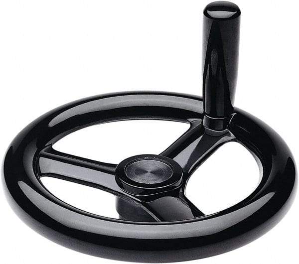 Elesa - 11.34", 3 Spoke Handwheel with Revolving Handle - 2.28" Hub, Duroplast, Black Glossy Finish - Apex Tool & Supply