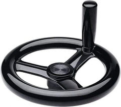 Elesa - 11.34", 3 Spoke Handwheel with Revolving Handle - 2.28" Hub, Duroplast, Black Glossy Finish - Apex Tool & Supply