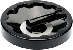 Elesa - 7.01" Diam, Duroplast Handwheel with Fold Away Handle - 1.57" Hub Diam - Apex Tool & Supply