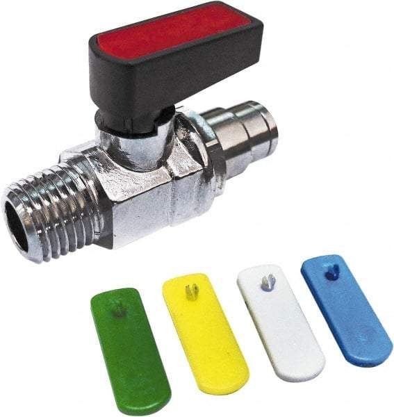 Value Collection - 3/8" Pipe, Brass Miniature Ball Valve - Inline - Two Way Flow, MNPT x Push-to-Connect Ends, Wedge Handle, 250 WOG - Apex Tool & Supply