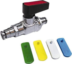 Value Collection - 3/8" Pipe, Brass Miniature Ball Valve - Inline - One Way Flow, Push-to-Connect x Push-to-Connect Ends, Wedge Handle, 250 WOG - Apex Tool & Supply