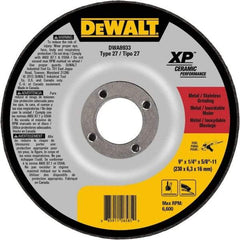 DeWALT - 24 Grit, 9" Wheel Diam, Type 27 Depressed Center Wheel - Coarse/Medium Grade, Ceramic, N Hardness, 6,600 Max RPM - Apex Tool & Supply
