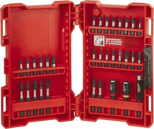 Milwaukee Tool - 32 Piece, Bit Set - 3/16 to 1/4" Hex, Phillips, Slotted, Torx, Square Point - Apex Tool & Supply