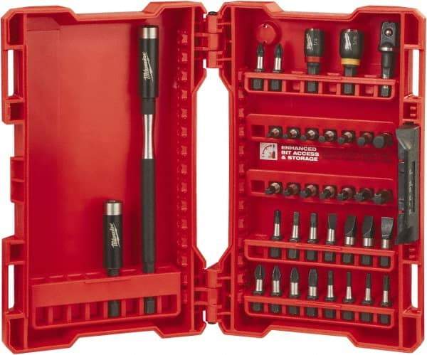 Milwaukee Tool - 36 Piece, Bit Set - 5/64 to 1/4" Hex, Phillips, Slotted, Torx, Square Point - Apex Tool & Supply