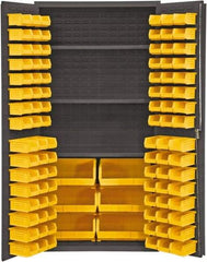 Durham - 3 Shelf 102 Bin Storage Cabinet - Steel, 36" Wide x 24" Deep x 72" High, Yellow - Apex Tool & Supply