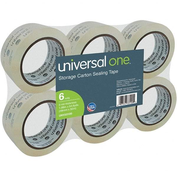 Universal One - 48mm Wide x 3mm Thick x 50m Long, 33100 Box Sealing & Label Protection Tape - Clear - Apex Tool & Supply