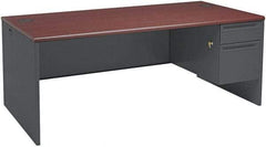 Hon - Steel-Reinforced High-Pressure Laminate/Metal Right Pedestal Desk - 72" Wide x 36" Deep x 29" High, Mahogany/Charcoal - Apex Tool & Supply