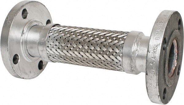 Made in USA - 12" OAL, 2" ID, 450 Max psi, Flexible Metal Hose Assembly - Apex Tool & Supply