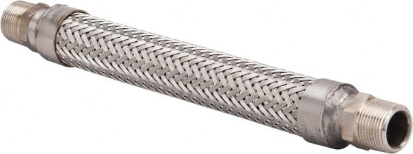 Made in USA - 12" OAL, 3/4" ID, 600 Max psi, Flexible Metal Hose Assembly - Apex Tool & Supply