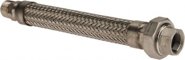 Made in USA - 12" OAL, 3/4" ID, 600 Max psi, Flexible Metal Hose Assembly - Apex Tool & Supply