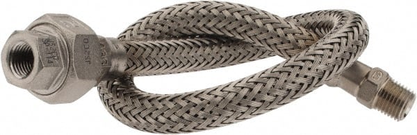 Made in USA - 18" OAL, 1/4" ID, 2,240 Max psi, Flexible Metal Hose Assembly - Apex Tool & Supply