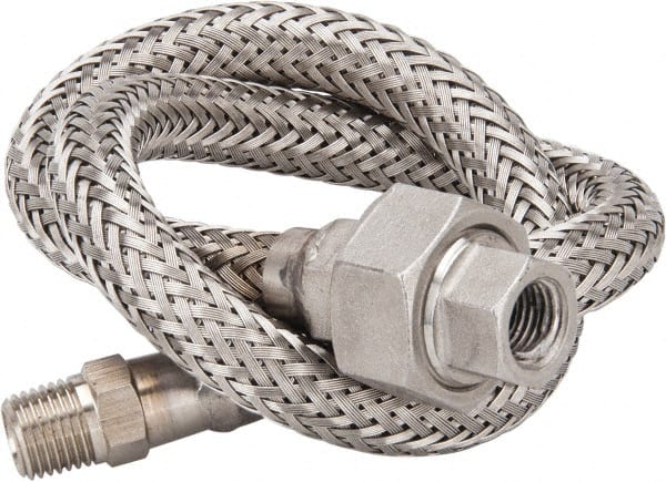 Made in USA - 24" OAL, 1/4" ID, 2,240 Max psi, Flexible Metal Hose Assembly - Apex Tool & Supply
