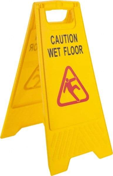 PRO-SOURCE - Caution - Wet Floor, 12" Wide x 24" High, Plastic Floor Sign - A-Frame, Red & Black on Yellow, For Accident Prevention - Apex Tool & Supply