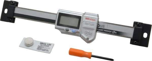 Mitutoyo - 0 to 4 Inch, 0.01mm Resolution Horizontal Electronic Linear Scale - 0.001 Inch Accuracy, Data Output, SR44 Battery - Apex Tool & Supply