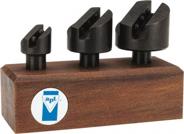 Made in USA - 3 Piece, 1/2" Shank Diam, 3/4" to 1-3/8" Max Head Diam, Straight Shank, Fly Cutter Set - 1 Bit Per Cutter, 3/16 to 5/16" Tool Bit, Multiple Head Diams, Includes Wood Block - Apex Tool & Supply
