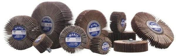 Merit Abrasives - 3" Diam x 1" Face Width, Very Fine Aluminum Oxide Coated Mounted Flap Wheel - 1/4-20 Threaded Mount, 240 Grit, Cloth Backing, 20,000 Max RPM - Apex Tool & Supply