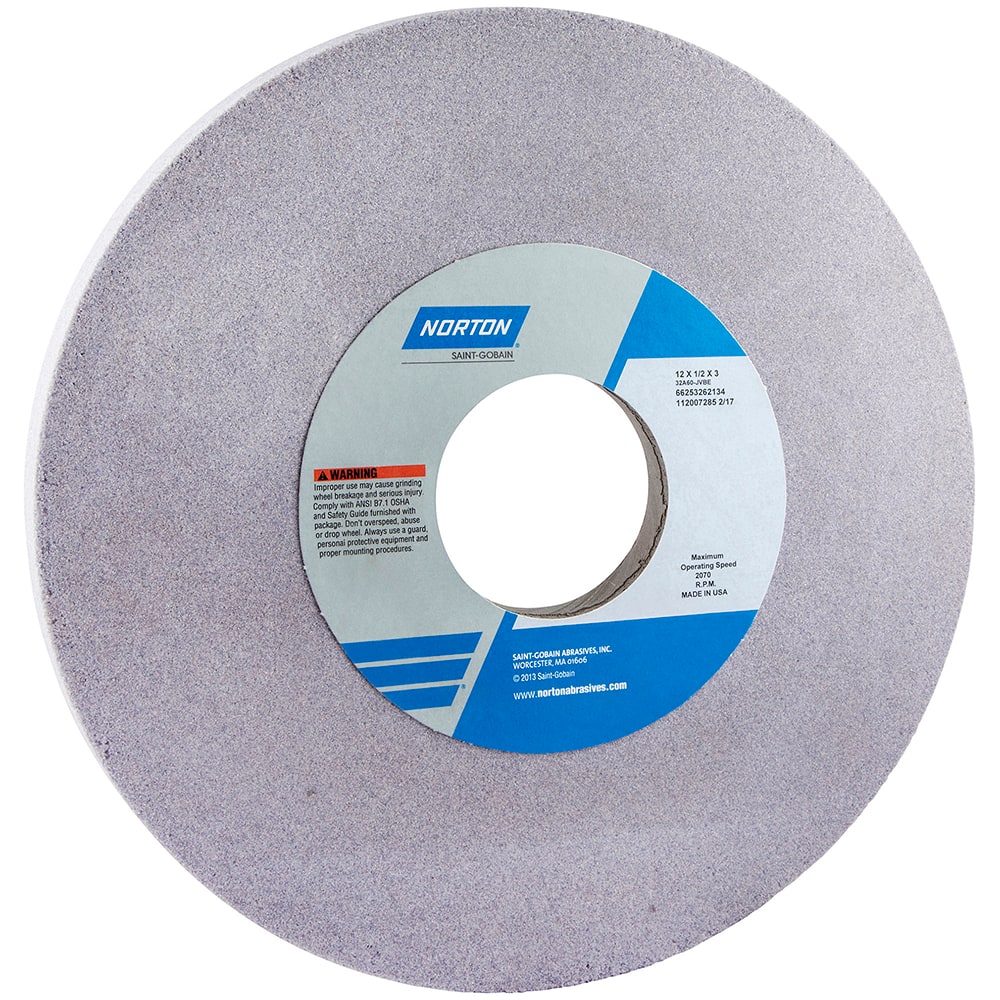 Norton - 12" Diam x 3" Hole x 1/2" Thick, K Hardness, 80 Grit Surface Grinding Wheel - Apex Tool & Supply