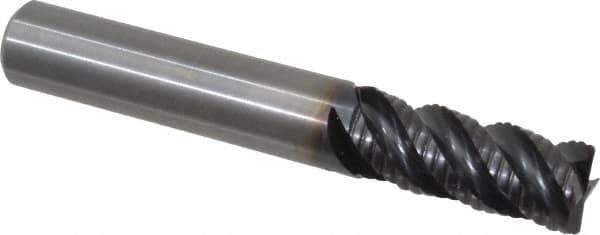 Kennametal - 3/8" Diam, 7/8" LOC, 4 Flute Solid Carbide 0.03" Corner Radius Roughing End Mill - AlTiN Finish, 2-1/2" OAL, 3/8" Shank Diam, Single End, Centercutting, 40° Helix - Apex Tool & Supply