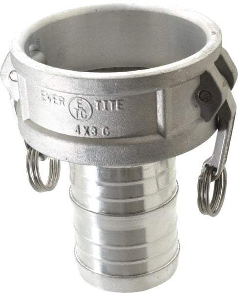 EVER-TITE Coupling Products - 4" Aluminum Cam & Groove Suction & Discharge Hose Female Coupler Hose Shank - Part C, 100 Max psi - Apex Tool & Supply