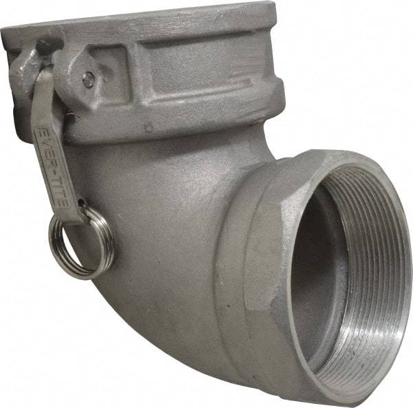 EVER-TITE Coupling Products - 4" Aluminum Cam & Groove Suction & Discharge Hose Female Coupler Female NPT Thread, 90° - Part D, 4" Thread, 100 Max psi - Apex Tool & Supply