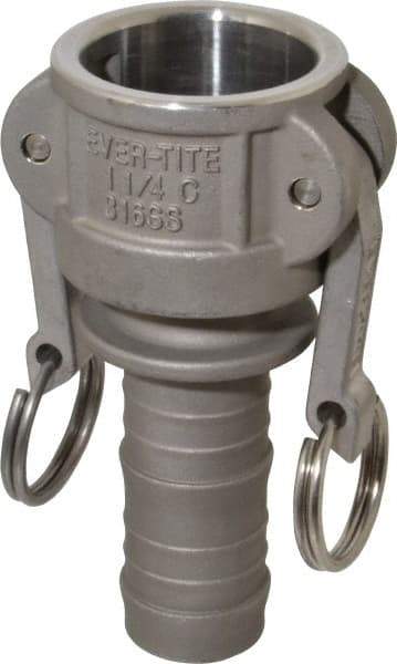 EVER-TITE Coupling Products - 1-1/4" Stainless Steel Cam & Groove Suction & Discharge Hose Female Coupler Hose Shank - Part C, 250 Max psi - Apex Tool & Supply