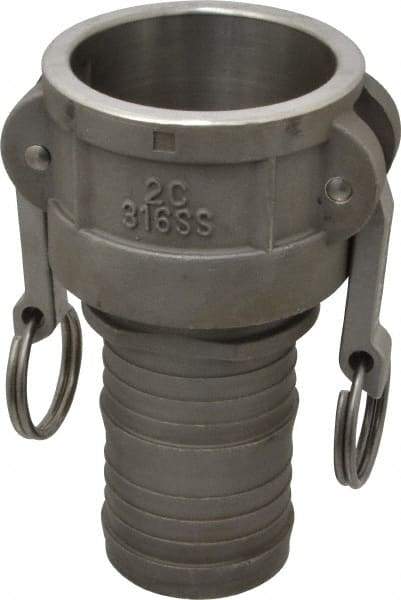 EVER-TITE Coupling Products - 2" Stainless Steel Cam & Groove Suction & Discharge Hose Female Coupler Hose Shank - Part C, 250 Max psi - Apex Tool & Supply